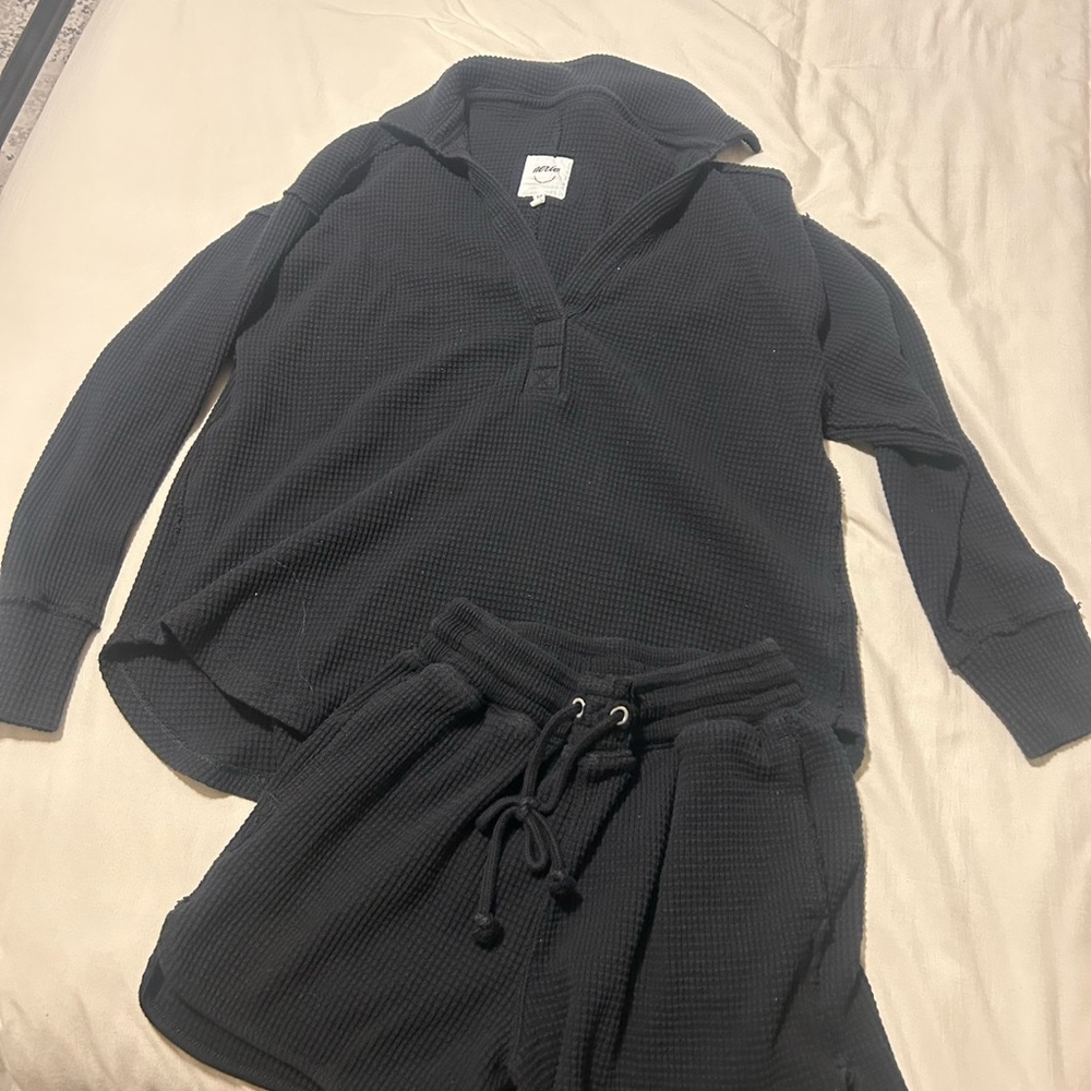 Aerie Black Waffle Knit Top